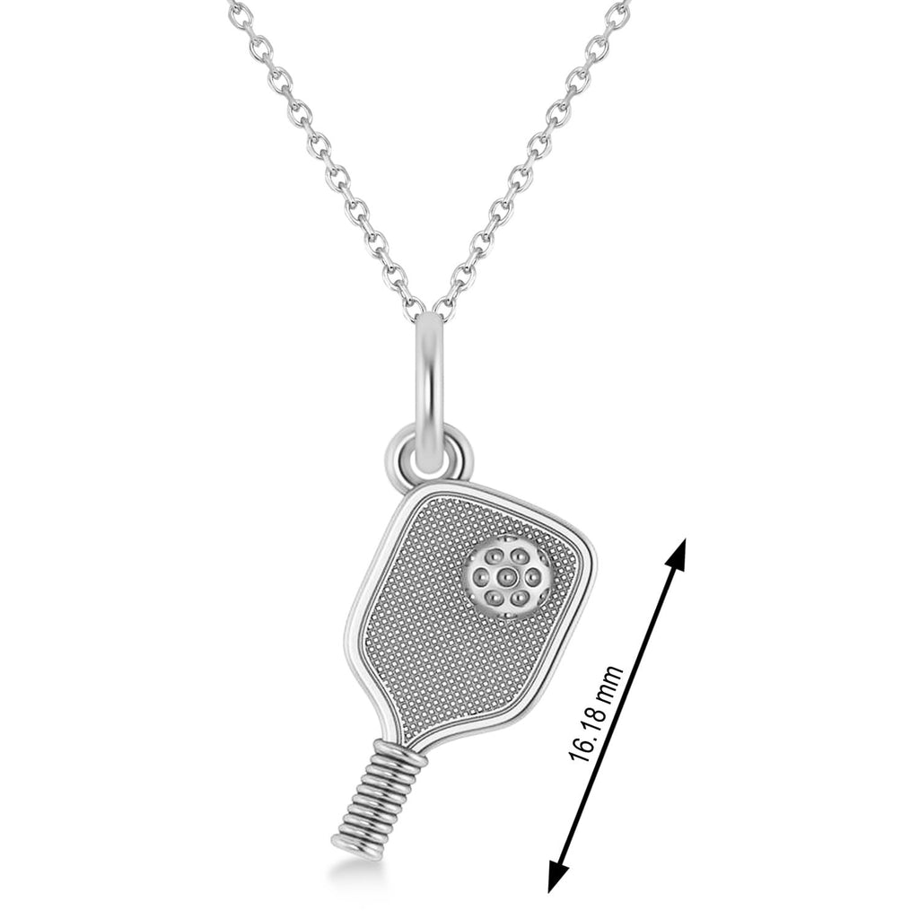 Pickleball Paddle Pendant Necklace 18K White Gold