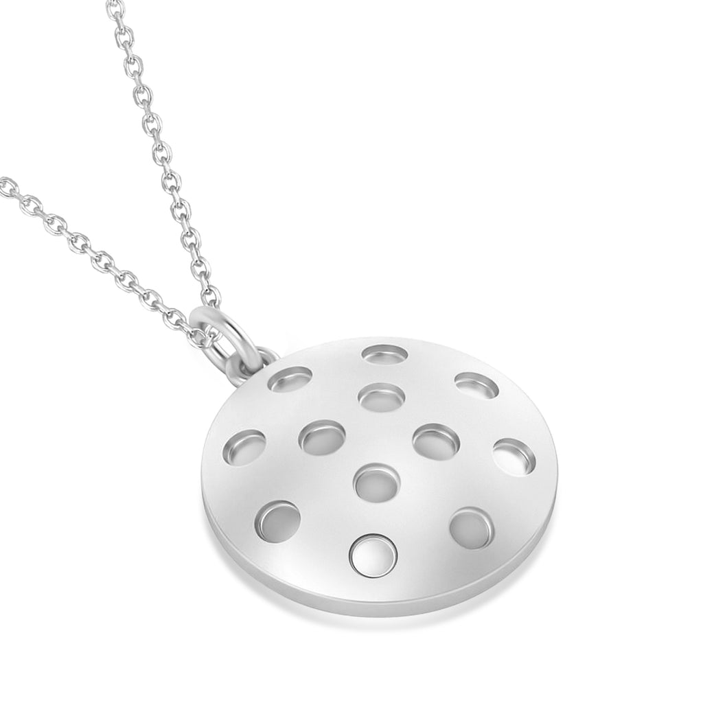 Large Pickleball Pendant Necklace 14k White Gold