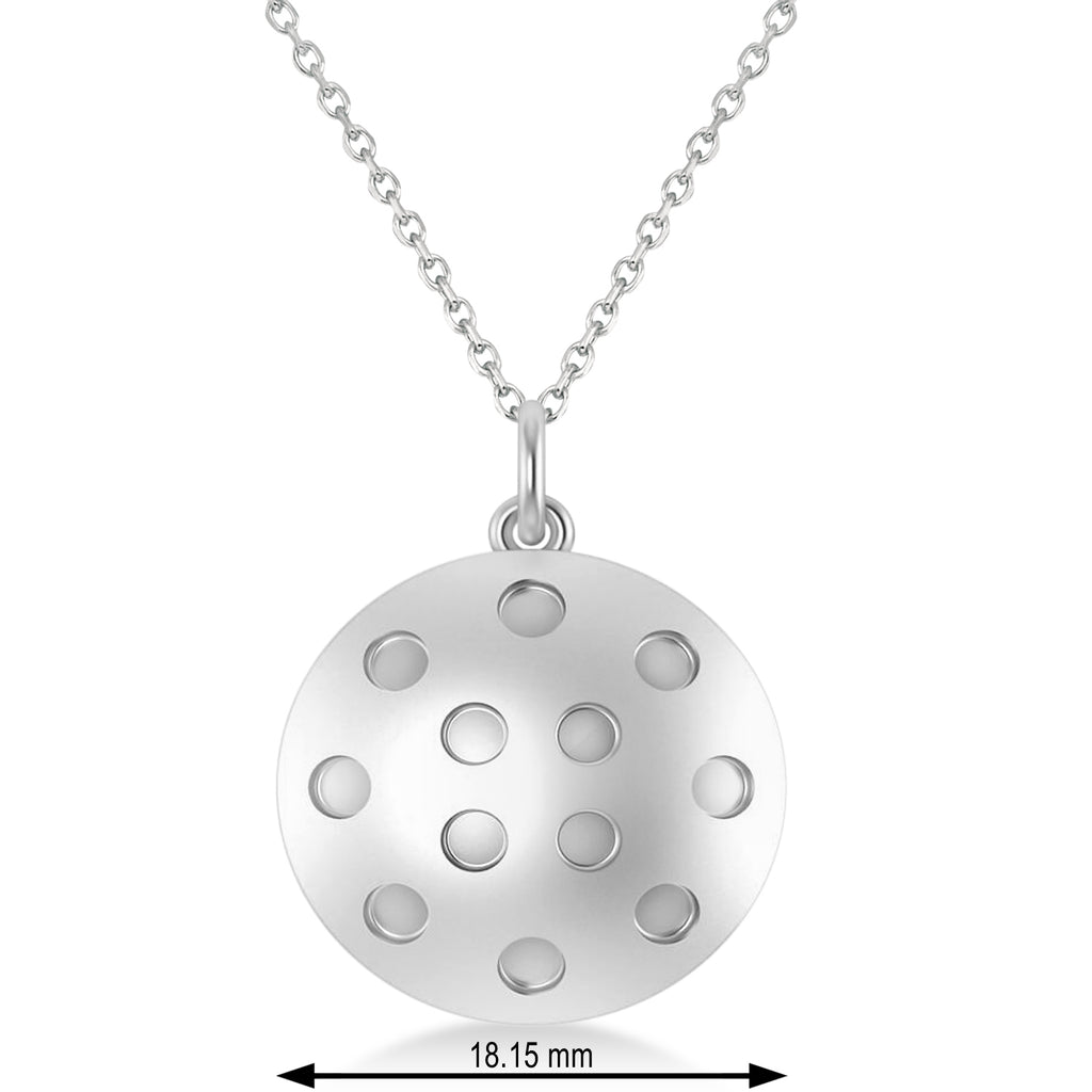 Large Pickleball Pendant Necklace 14k White Gold