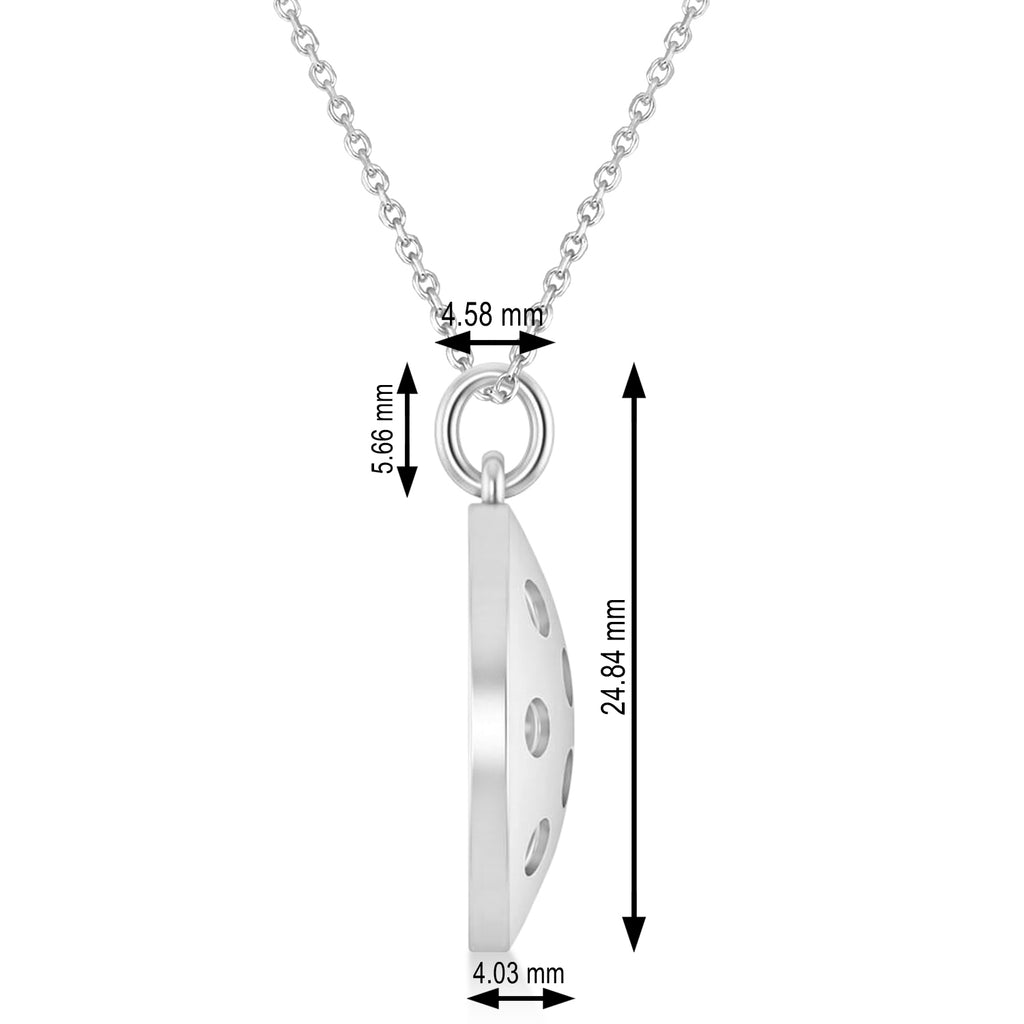 Large Pickleball Pendant Necklace 14k White Gold