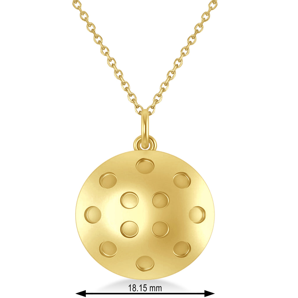 Large Pickleball Pendant Necklace 14k Yellow Gold