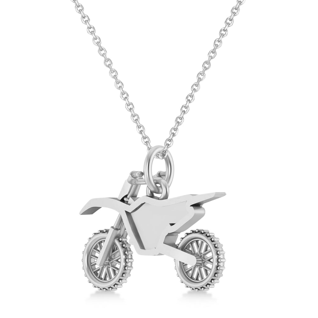Motorcycle Charm Men's Pendant Necklace 14K White Gold