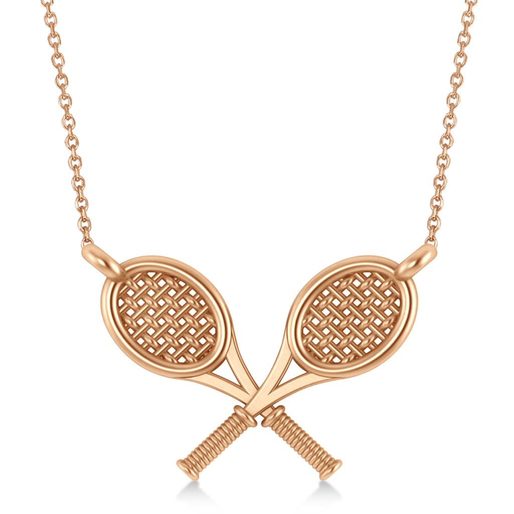 Double Tennis Racket Charm Pendant Necklace 14K Rose Gold