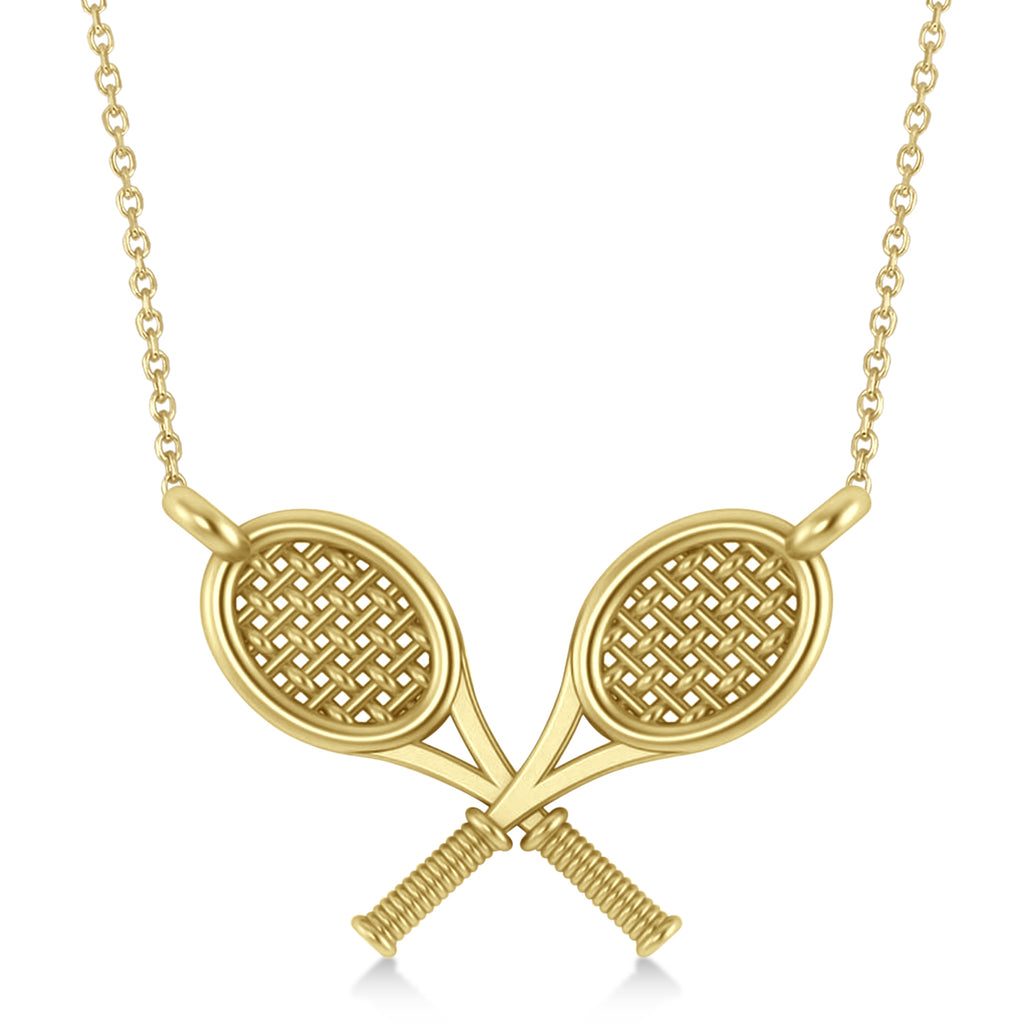 Double Tennis Racket Charm Pendant Necklace 18K Yellow Gold