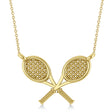 Double Tennis Racket Charm Pendant Necklace 18K Yellow Gold