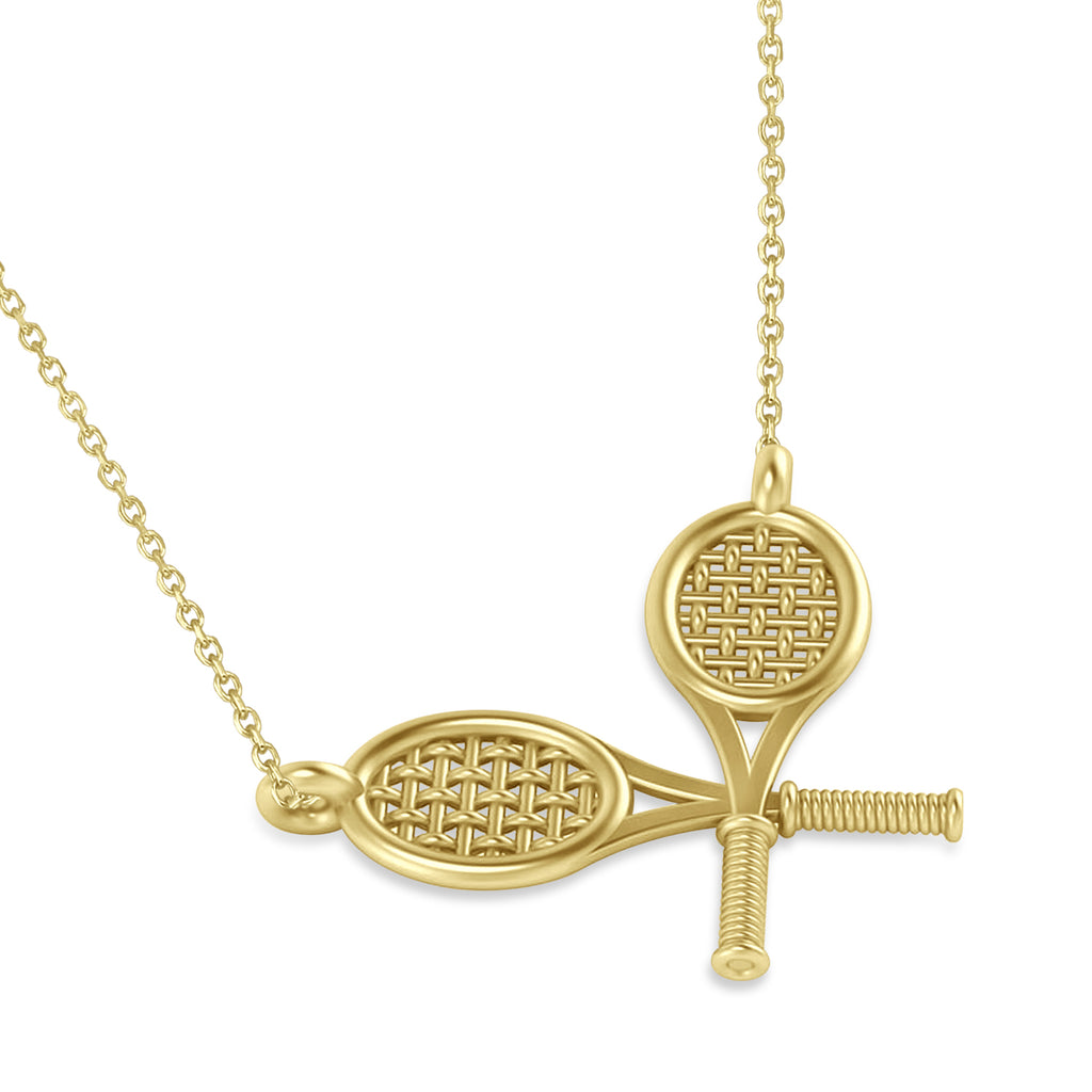 Double Tennis Racket Charm Pendant Necklace 18K Yellow Gold