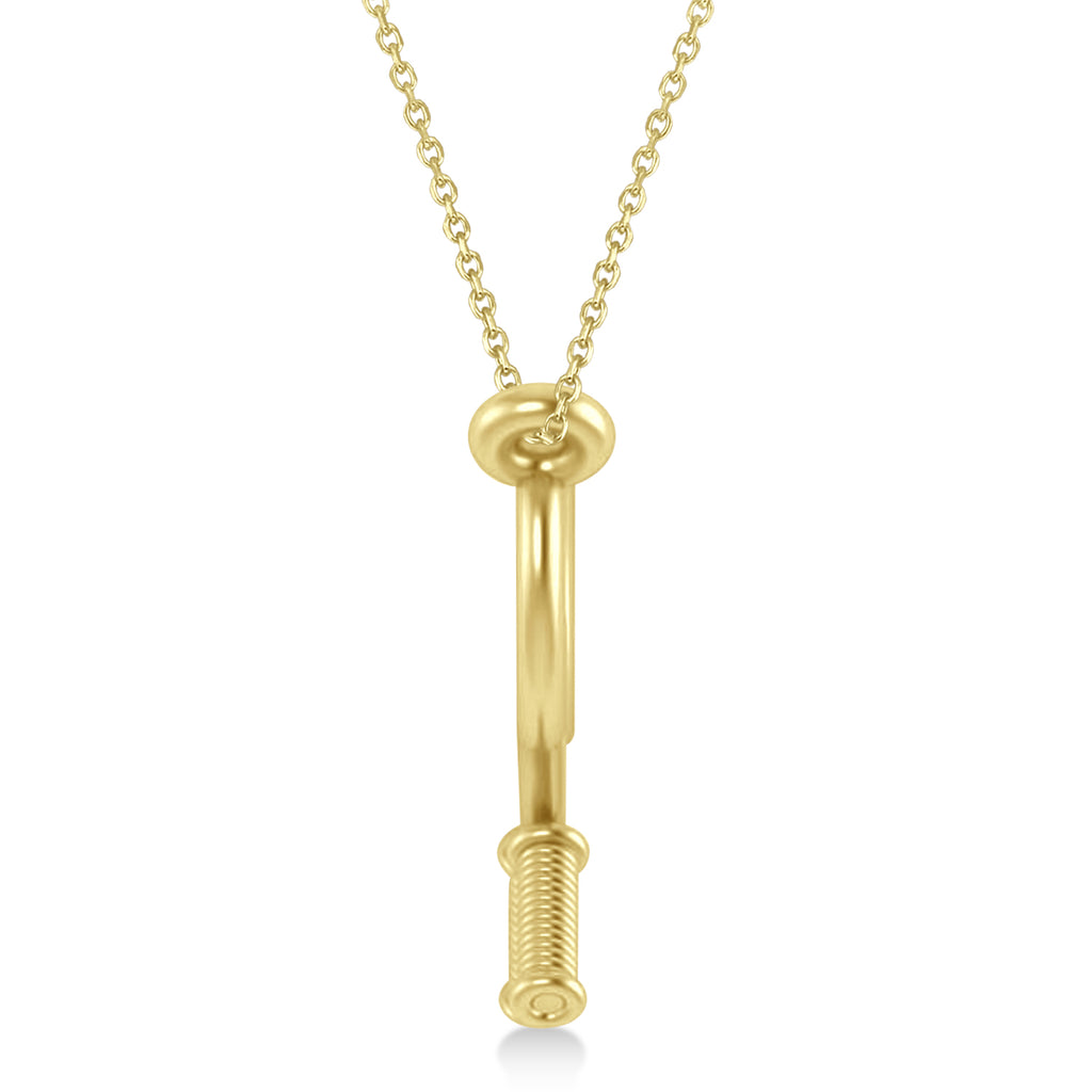 Double Tennis Racket Charm Pendant Necklace 18K Yellow Gold