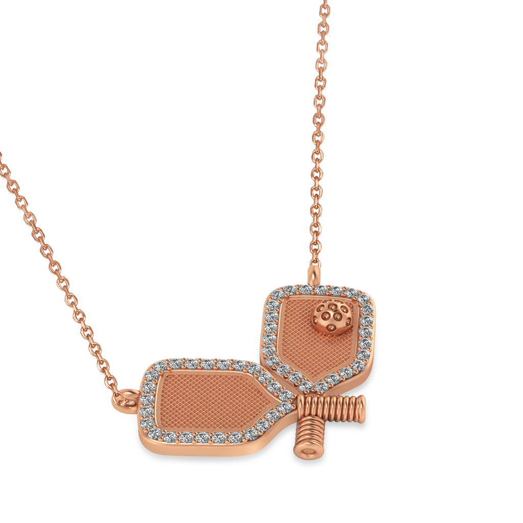 Diamond Dual Pickleball Paddles Pendant Necklace 14K Rose Gold (0.25ct)