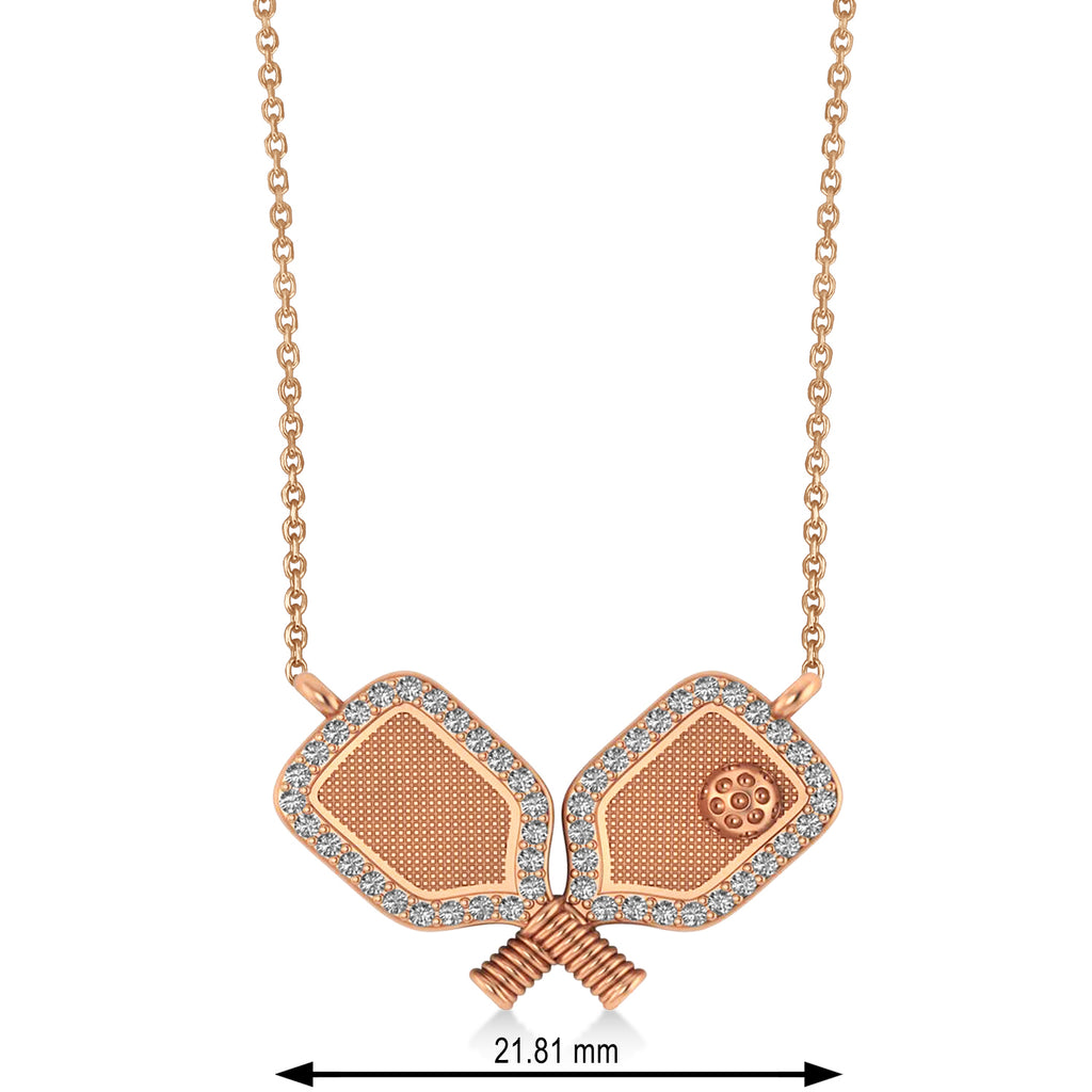 Diamond Dual Pickleball Paddles Pendant Necklace 14K Rose Gold (0.25ct)