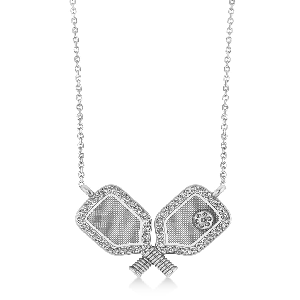 Diamond Dual Pickleball Paddles Pendant Necklace 14K White Gold (0.25ct)