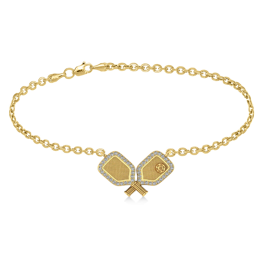 Diamond Dual Pickleball Paddles Bracelet in 14K Yellow Gold (0.25ct)