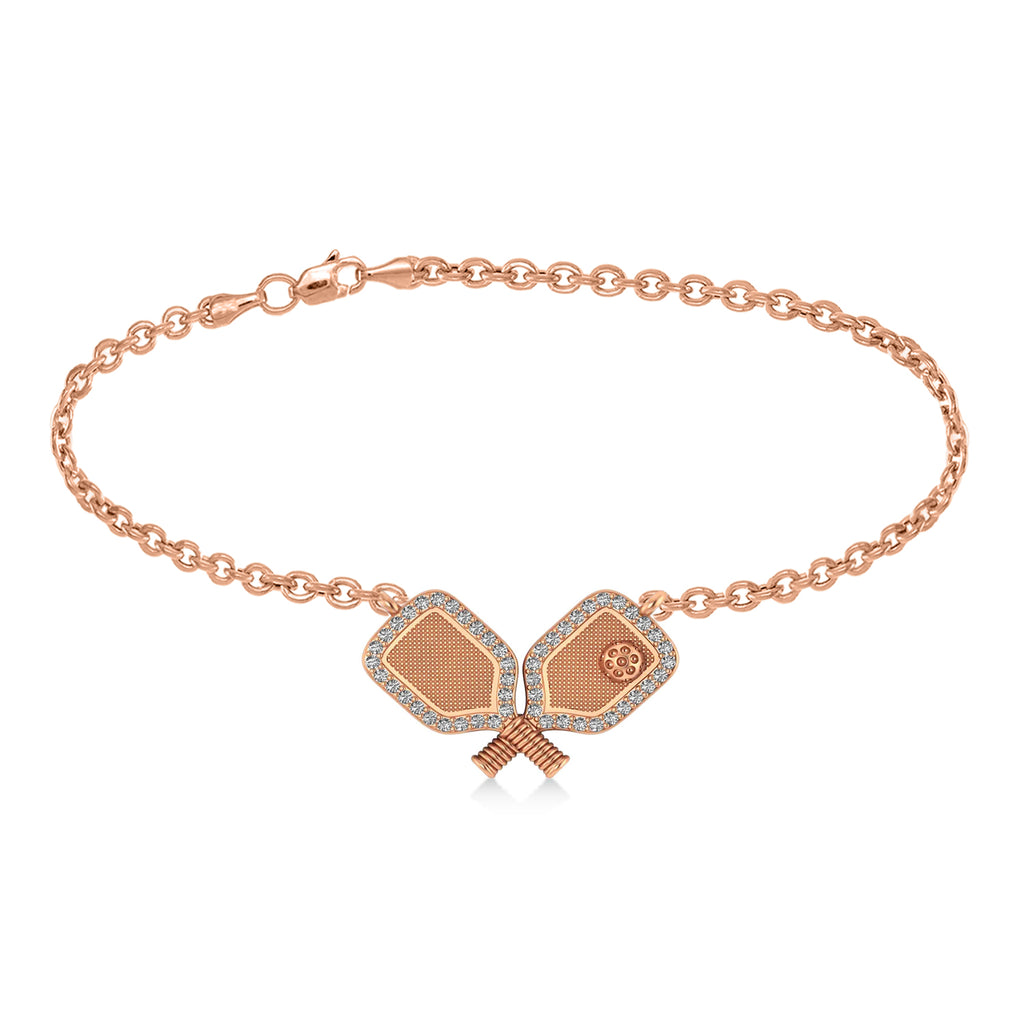 Diamond Dual Pickleball Paddles Bracelet in 18K Rose Gold (0.25ct)