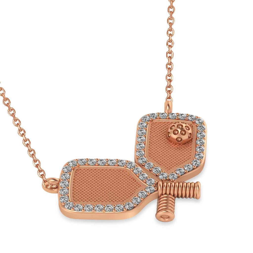 Diamond Dual Pickleball Paddles Pendant Necklace 18K Rose Gold (0.25ct)