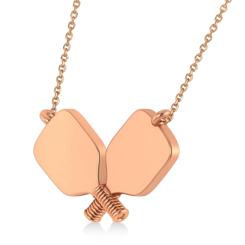 Diamond Dual Pickleball Paddles Pendant Necklace 18K Rose Gold (0.25ct)