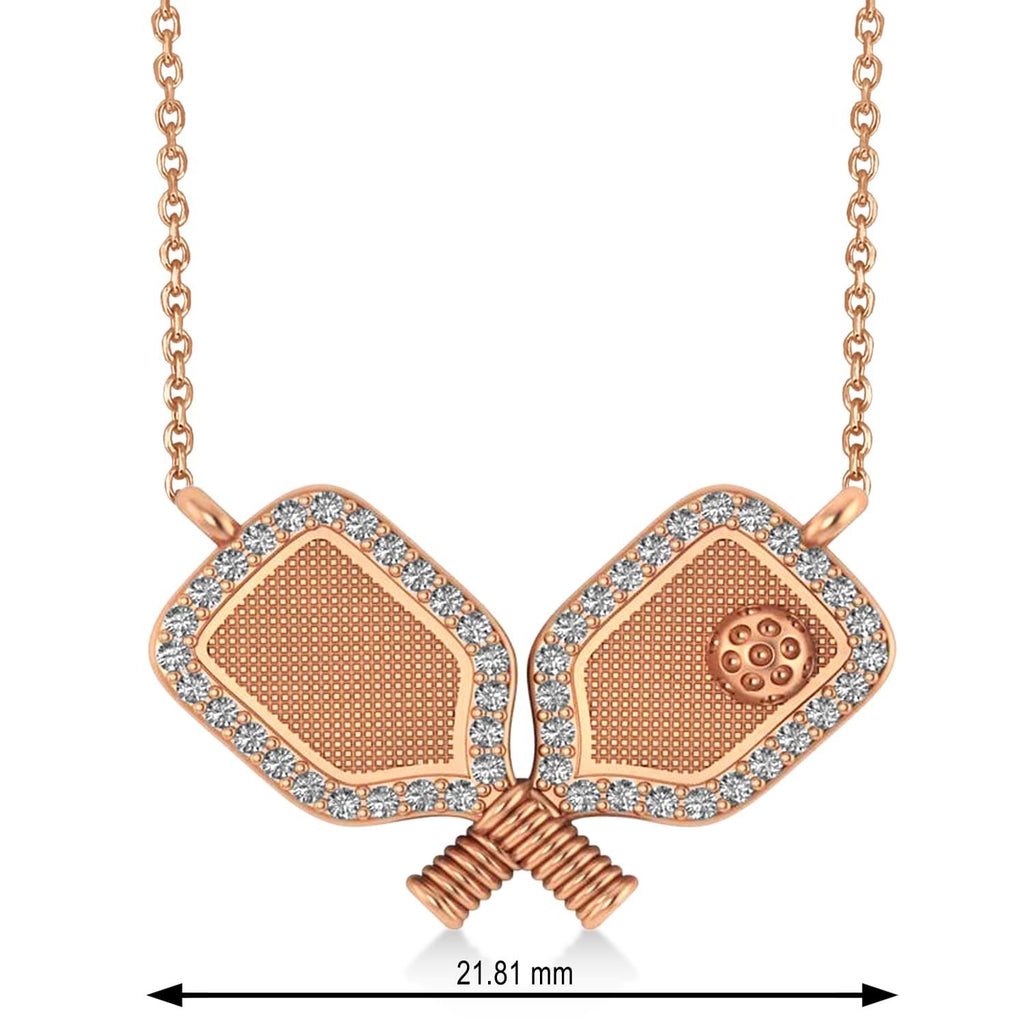 Diamond Dual Pickleball Paddles Pendant Necklace 18K Rose Gold (0.25ct)