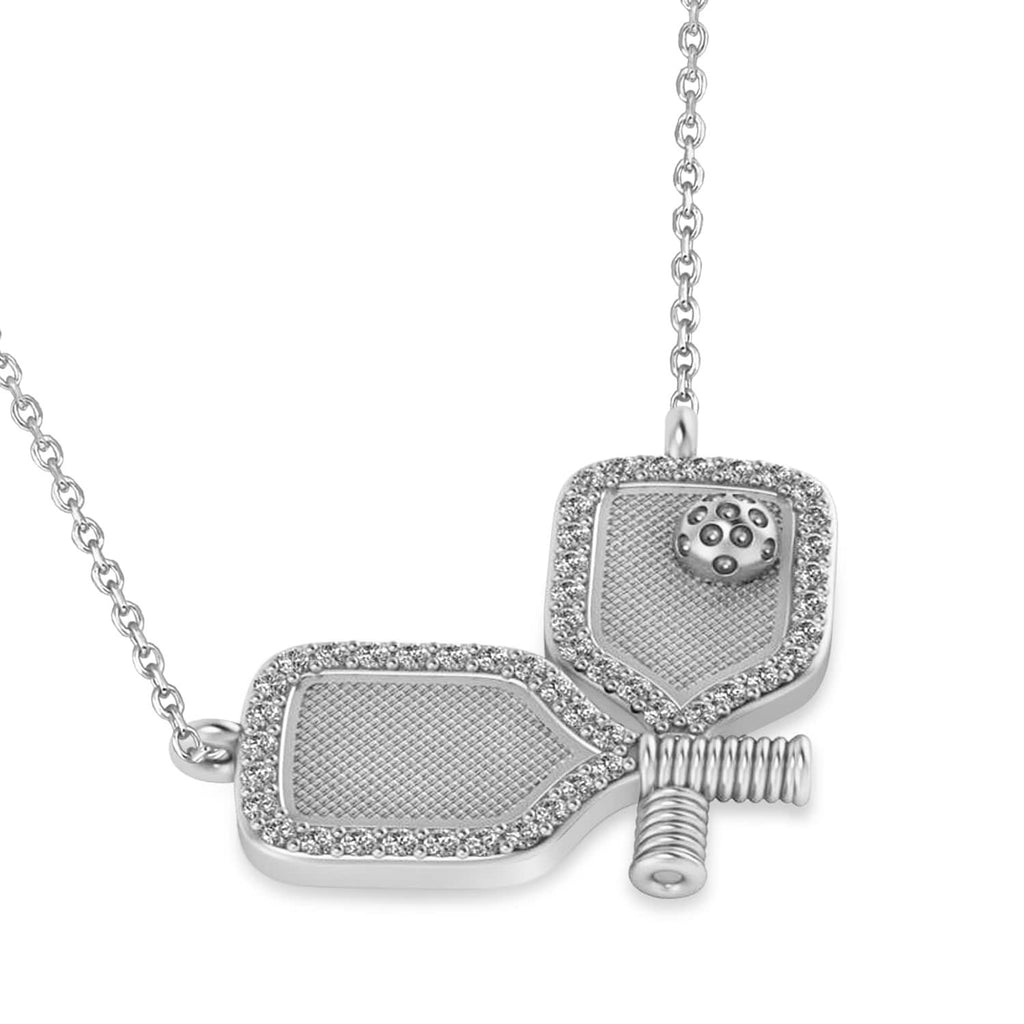 Diamond Dual Pickleball Paddles Pendant Necklace 18K White Gold (0.25ct)
