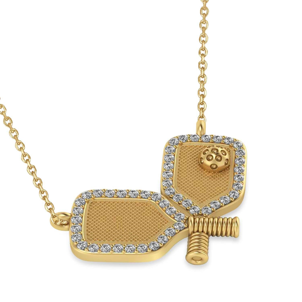 Diamond Dual Pickleball Paddles Pendant Necklace 18K Yellow Gold (0.25ct)