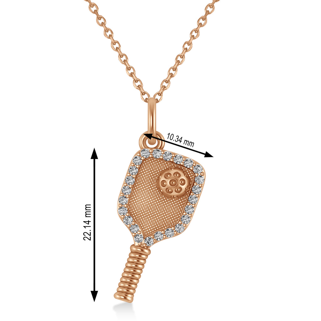 Diamond Pickleball Paddle Pendant Necklace 14k Rose Gold (0.24ct)