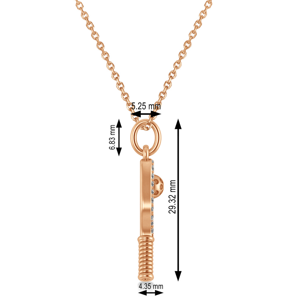 Diamond Pickleball Paddle Pendant Necklace 14k Rose Gold (0.24ct)