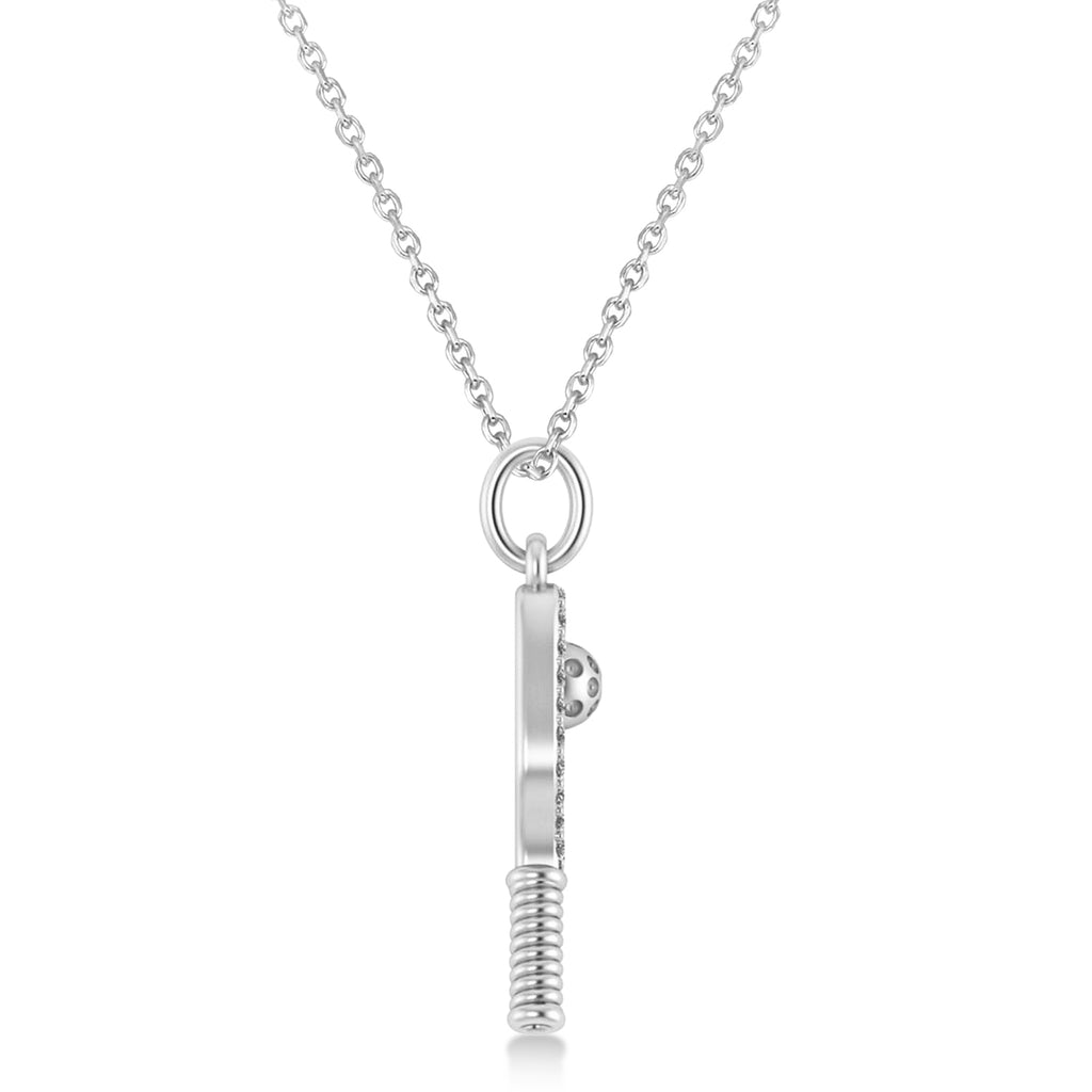 Diamond Pickleball Paddle Pendant Necklace 14k White Gold (0.24ct)