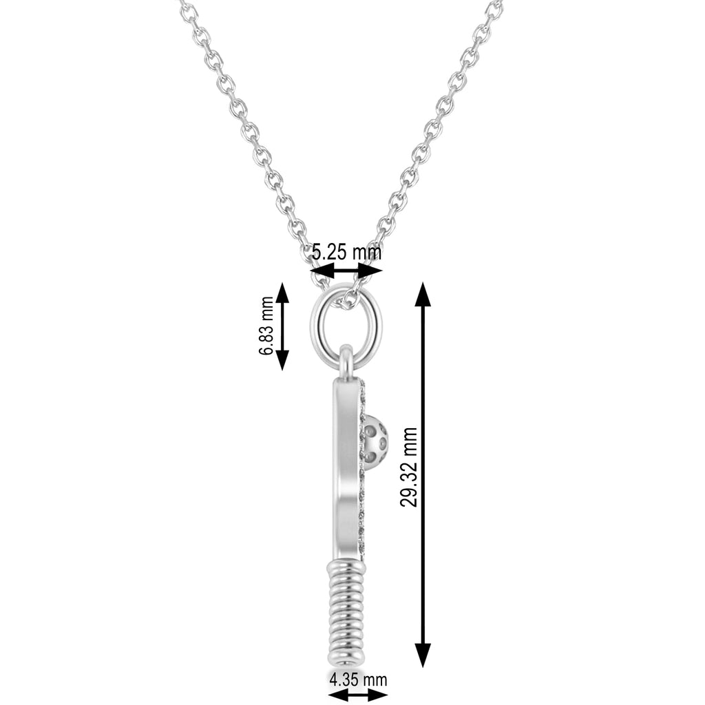 Diamond Pickleball Paddle Pendant Necklace 14k White Gold (0.24ct)