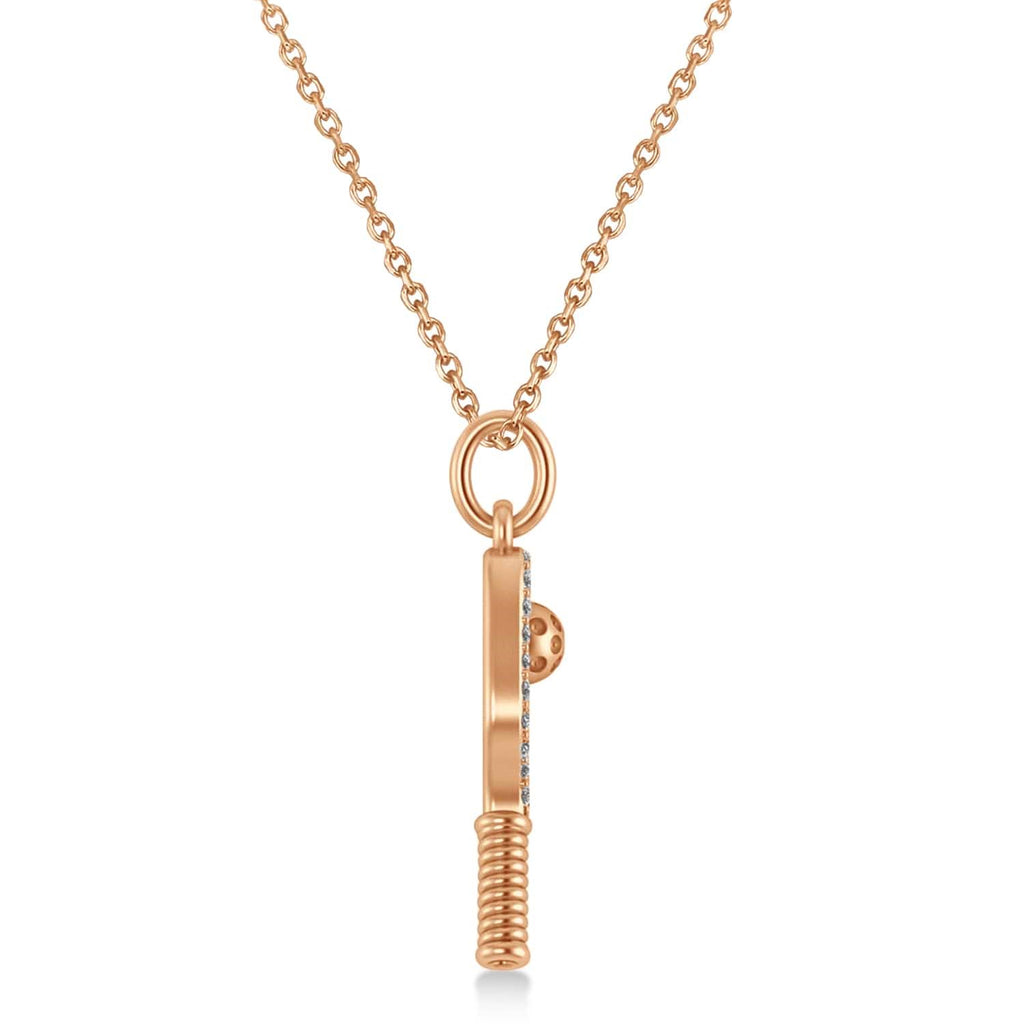 Diamond Pickleball Paddle Pendant Necklace 18k Rose Gold (0.24ct)