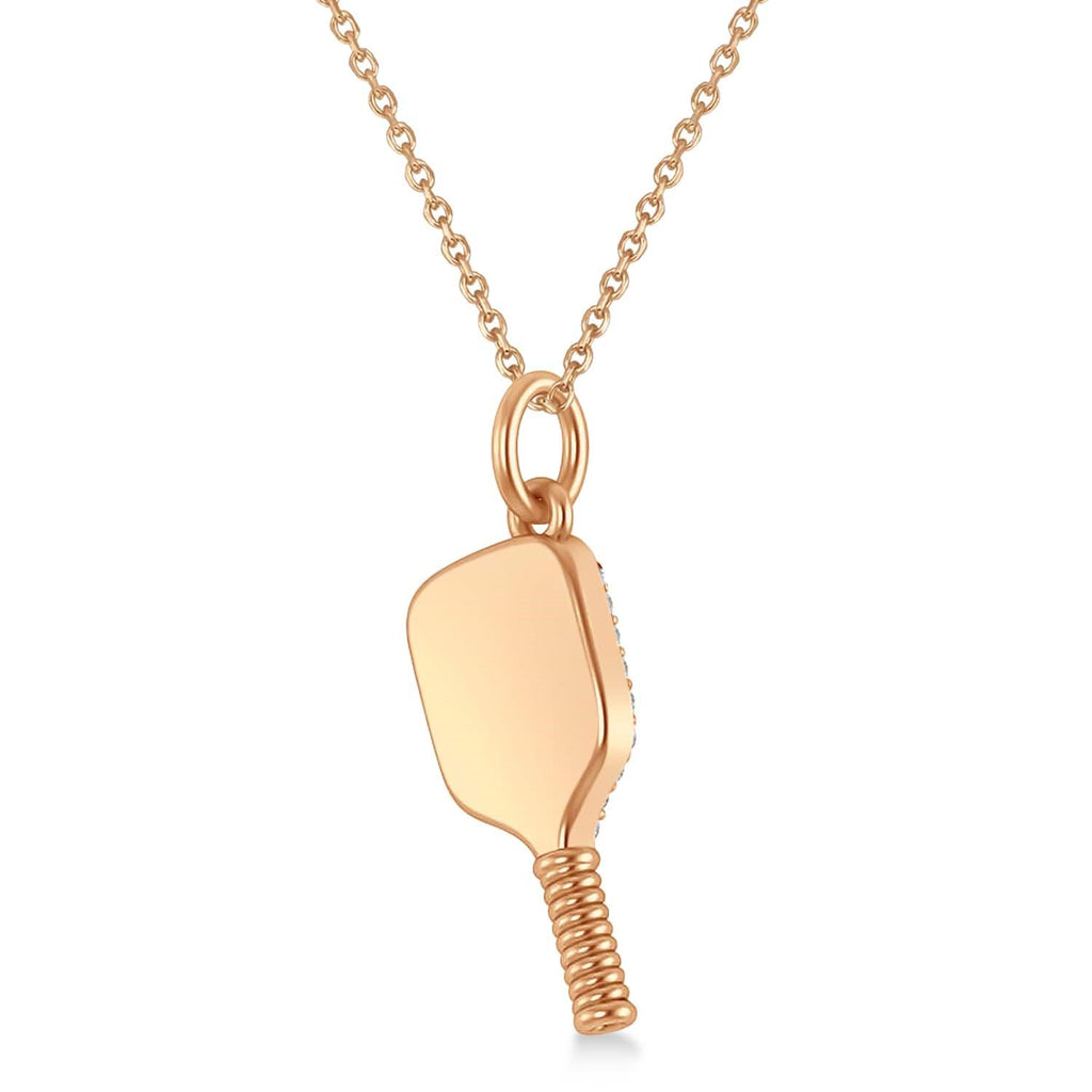 Diamond Pickleball Paddle Pendant Necklace 18k Rose Gold (0.24ct)