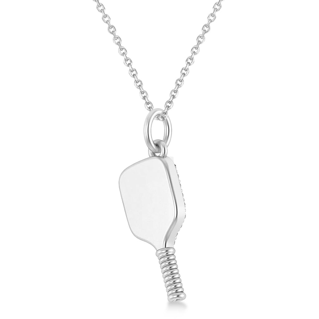 Diamond Pickleball Paddle Pendant Necklace 18k White Gold (0.24ct)