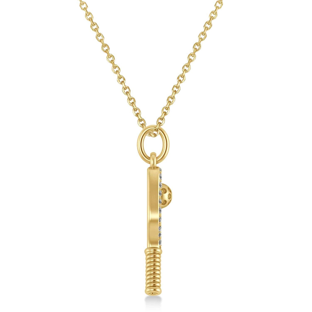 Diamond Pickleball Paddle Pendant Necklace 18k Yellow Gold (0.24ct)