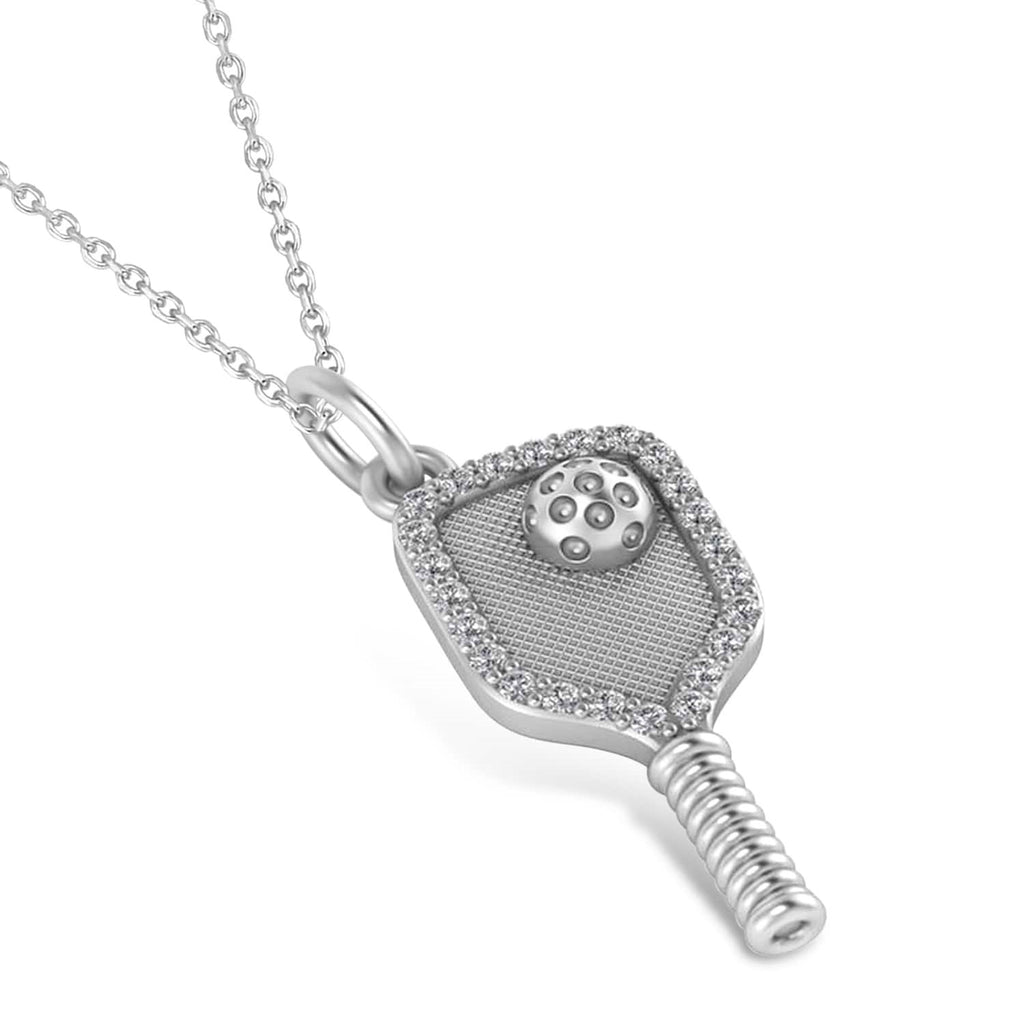 Diamond Pickleball Paddle Pendant in Sterling Silver (0.24ct)