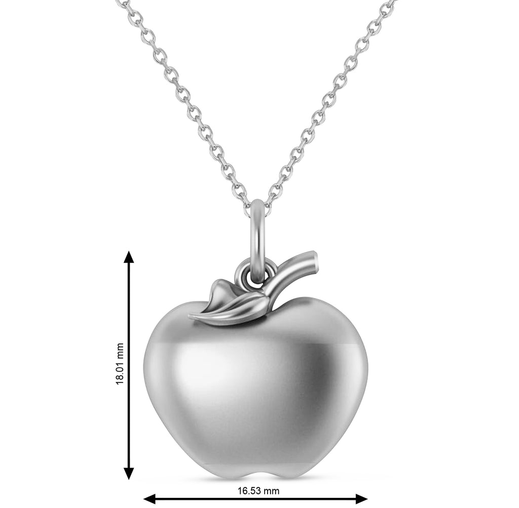 Apple Charm Pendant Necklace 14K White Gold
