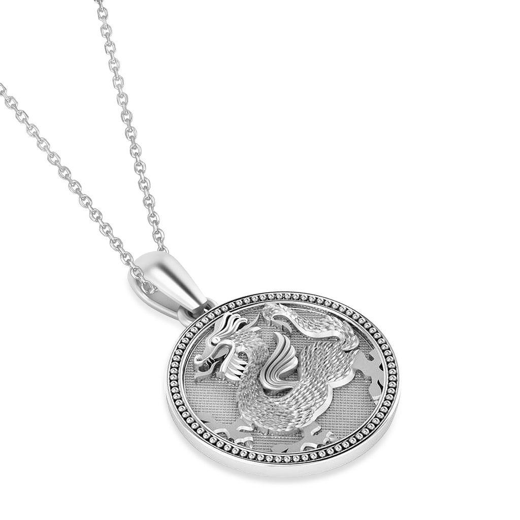 Dragon Zodiac Pendant Necklace 14K White Gold