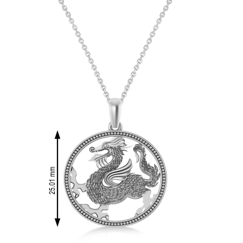 Dragon Charm Pendant Necklace 14K White Gold