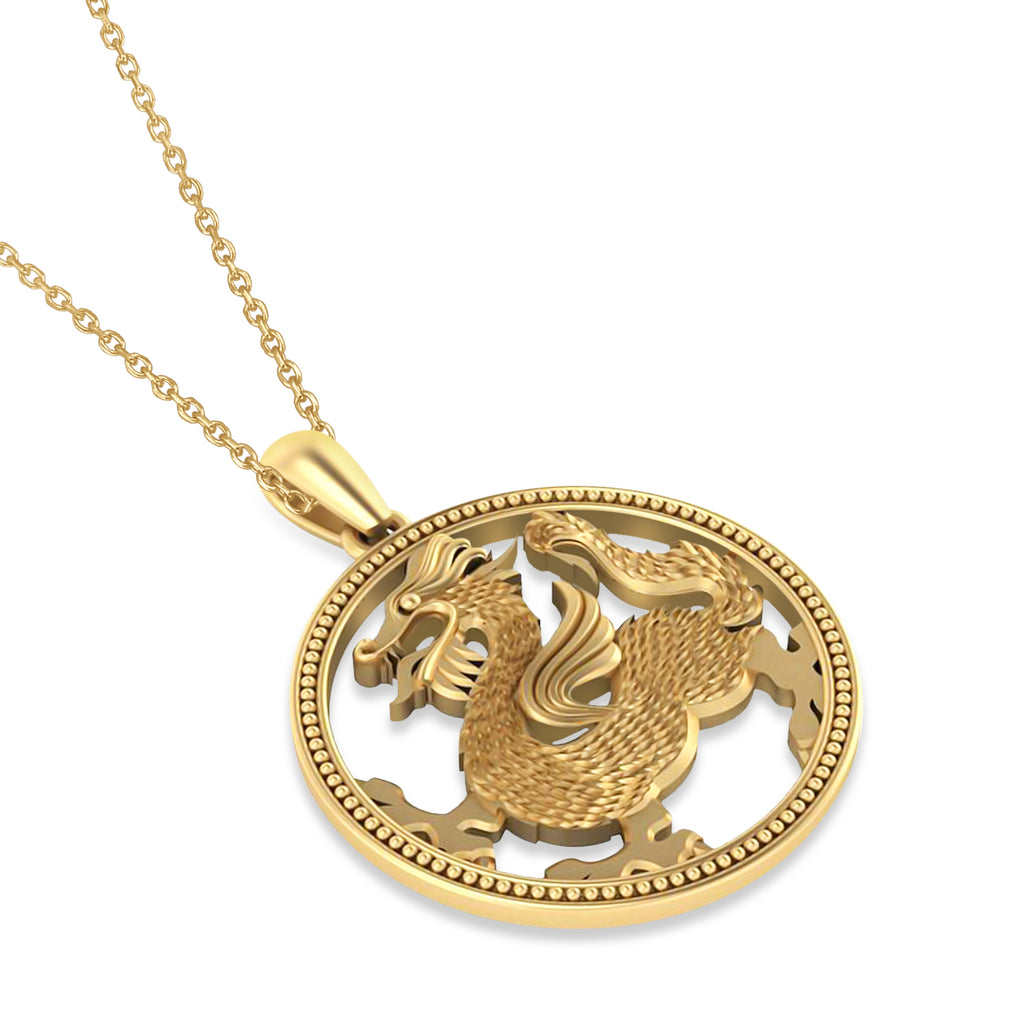 Dragon Charm Pendant Necklace 14K Yellow Gold