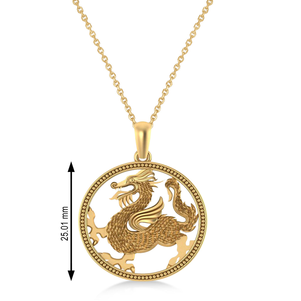 Dragon Charm Pendant Necklace 14K Yellow Gold