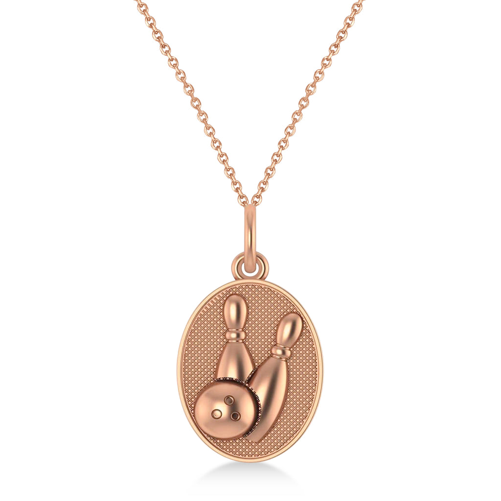 Bowling Disc Charm Men's Pendant Necklace 14K Rose Gold