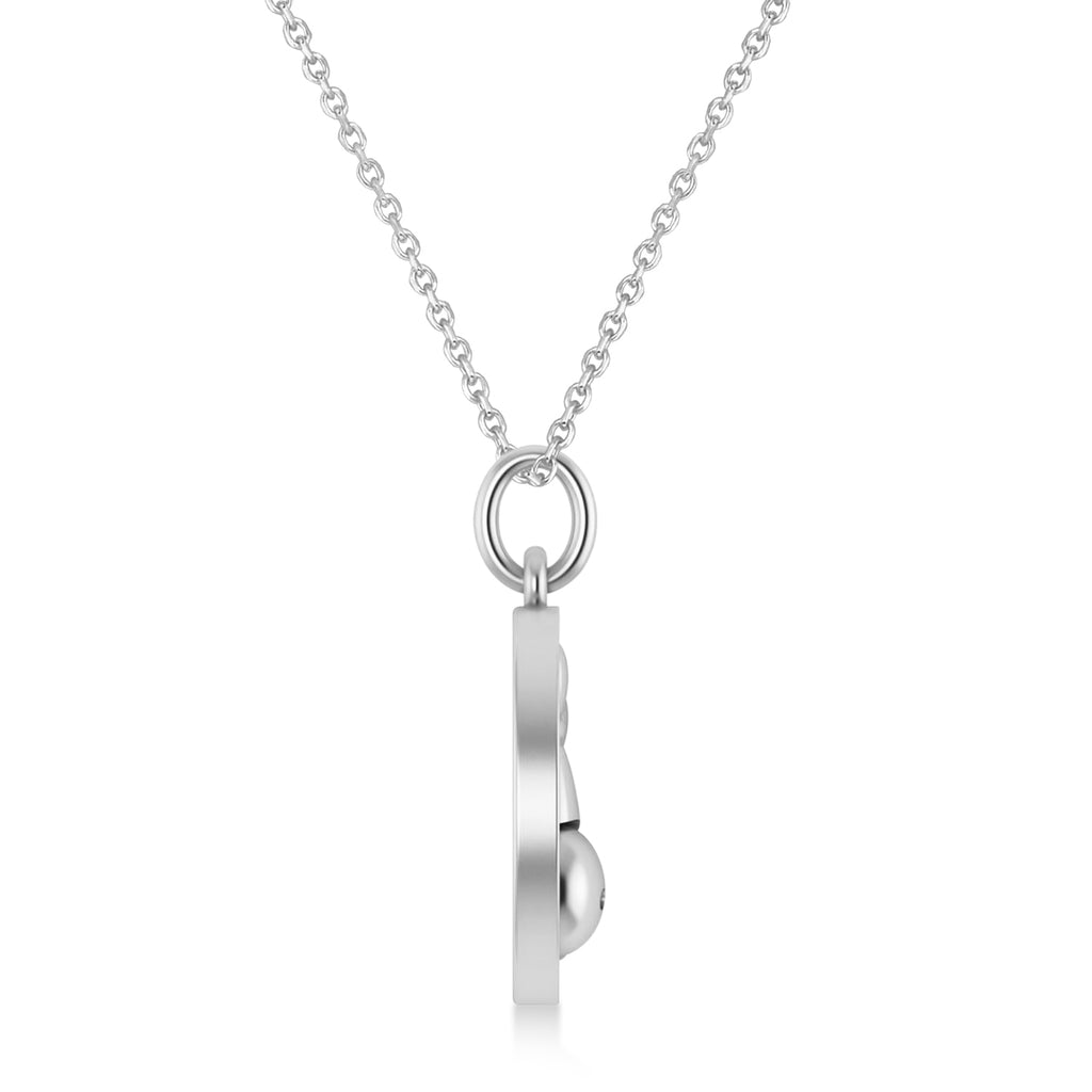 Bowling Disc Charm Men's Pendant Necklace 14K White Gold