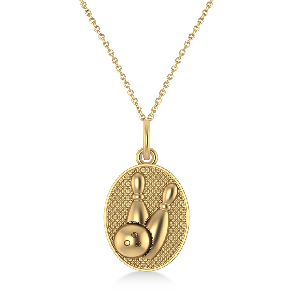 Bowling Disc Charm Men's Pendant Necklace 14K Yellow Gold