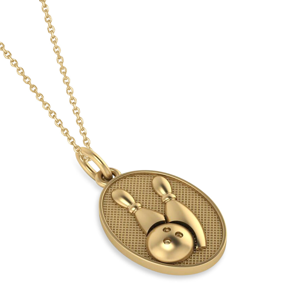 Bowling Disc Charm Men's Pendant Necklace 14K Yellow Gold