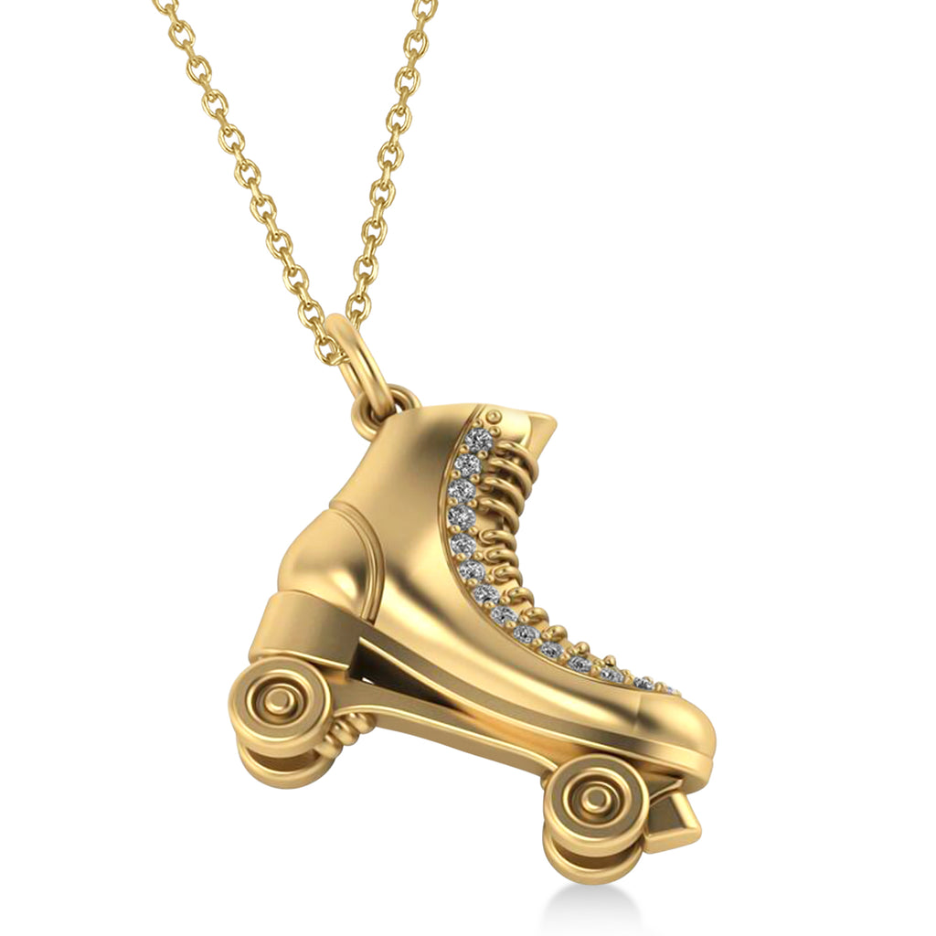 Diamond Accented Roller Skate Pendant Necklace 14K Yellow Gold (0.15ct)