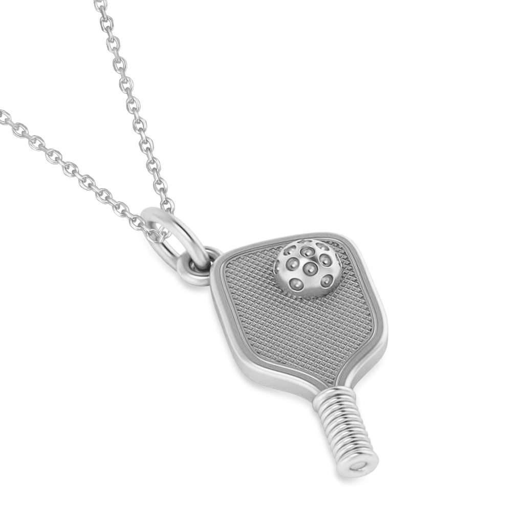 Large Pickleball Paddle Pendant Necklace 14k White Gold