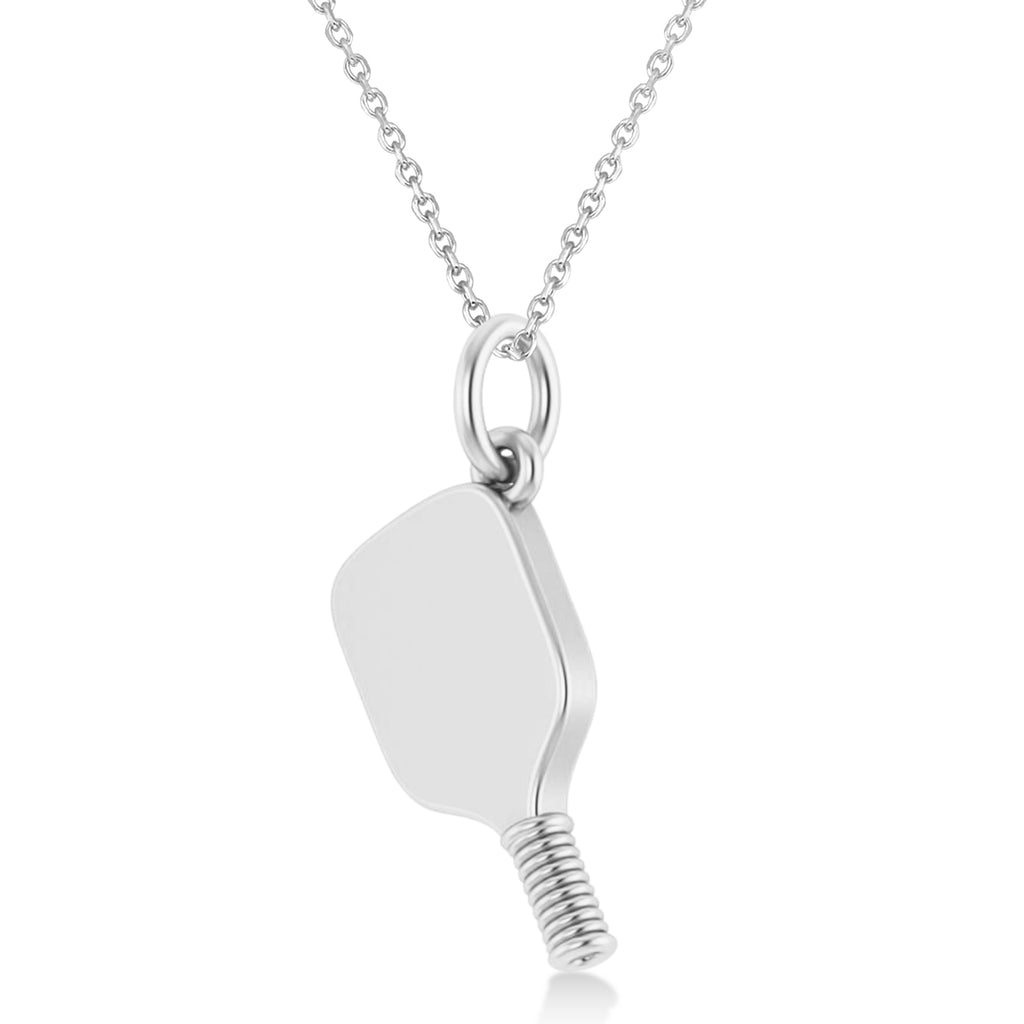 Large Pickleball Paddle Pendant Necklace 14k White Gold
