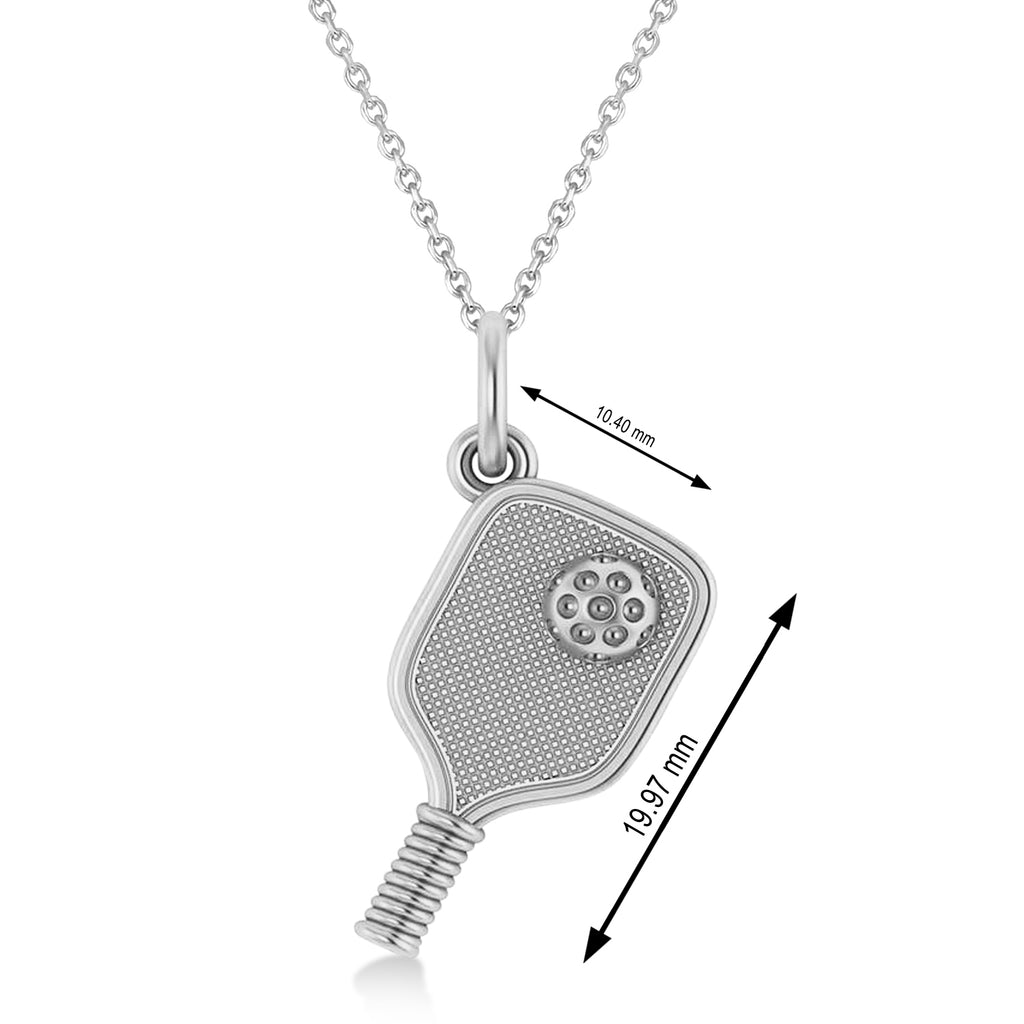Large Pickleball Paddle Pendant Necklace 14k White Gold