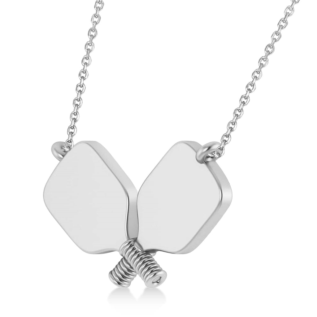 Diamond Large Dual  Pickleball Paddle Pendant Necklace 14K White Gold (0.50ct)