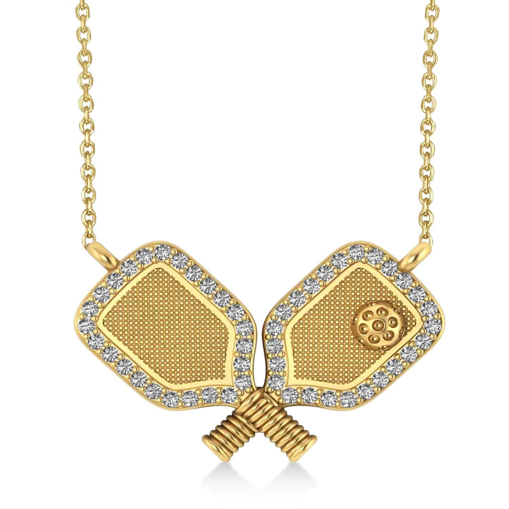 Diamond Large Dual Pickleball Paddle Pendant Necklace 18K Yellow Gold (0.50ct)