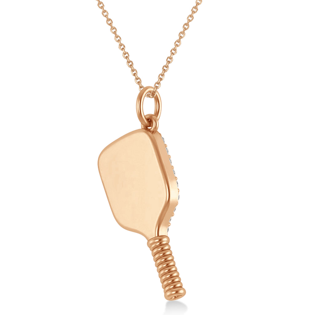 Diamond Pickleball Paddle Pendant Necklace 14k Rose Gold (0.50ct)