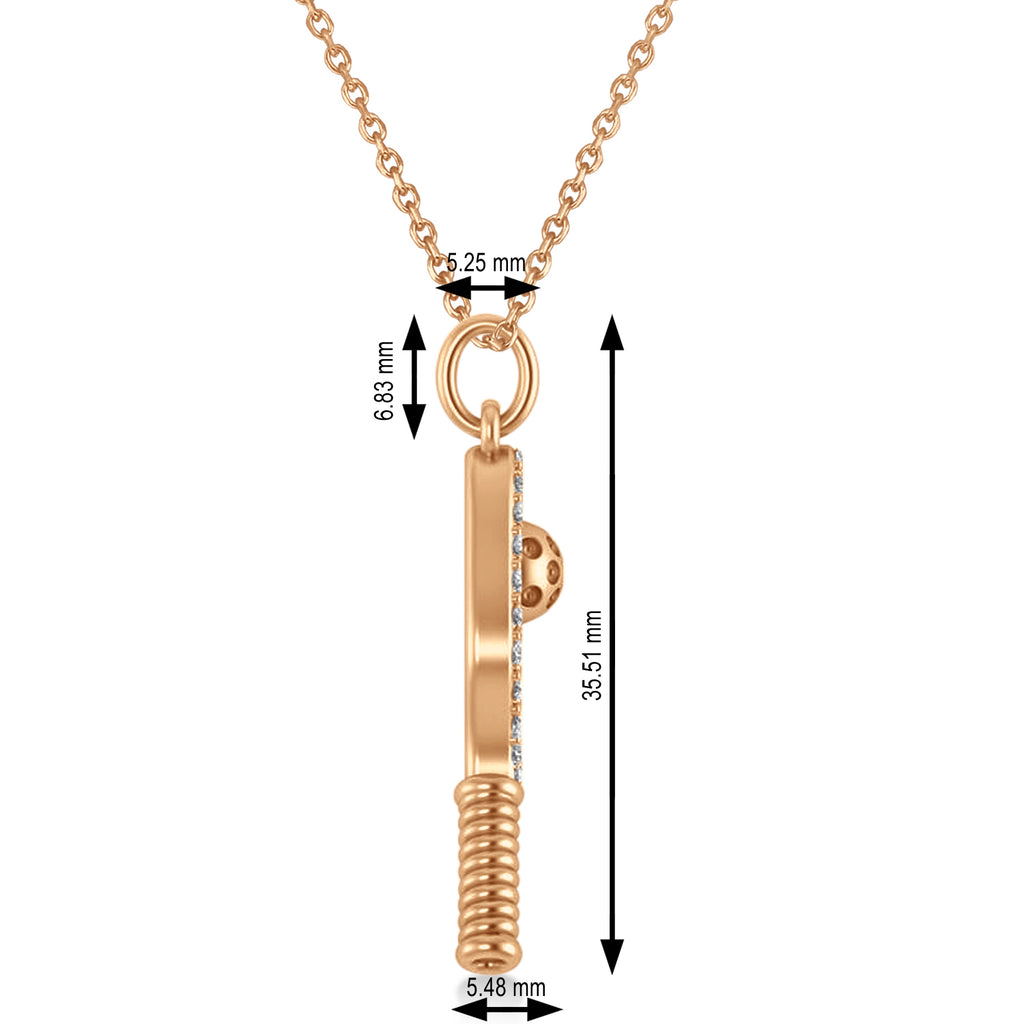 Diamond Pickleball Paddle Pendant Necklace 14k Rose Gold (0.50ct)