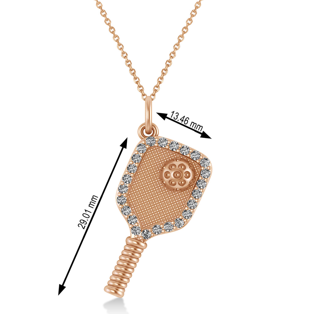Diamond Pickleball Paddle Pendant Necklace 14k Rose Gold (0.50ct)