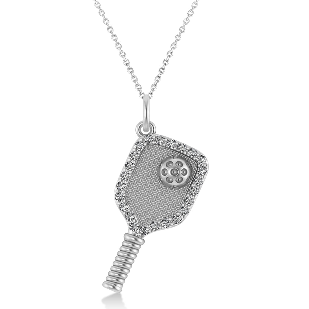 Diamond Pickleball Paddle Pendant Necklace 14k White Gold (0.50ct)