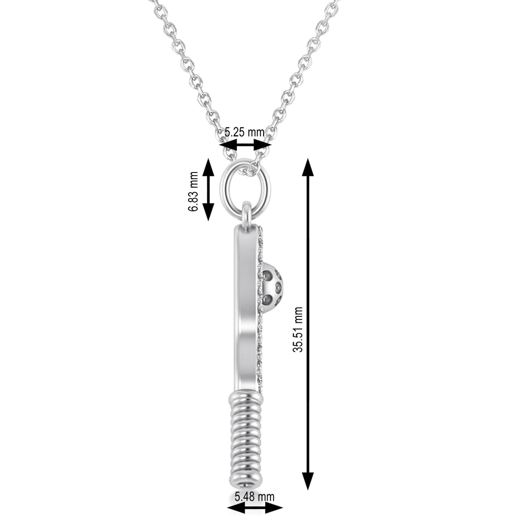Diamond Pickleball Paddle Pendant Necklace 14k White Gold (0.50ct)
